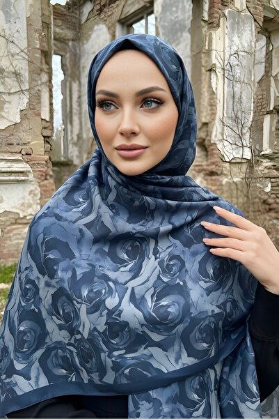 İmajButik Navy Blue İpekhan Soft Digital Cotton Shawl