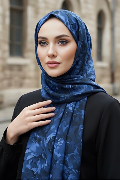 İmajButik Navy Blue İpekhan Soft Digital Cotton Shawl