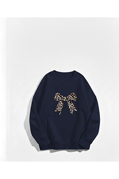 Mayer Butik Sweatshirt sa leopard uzorkom i trakom, s okruglim izrezom
