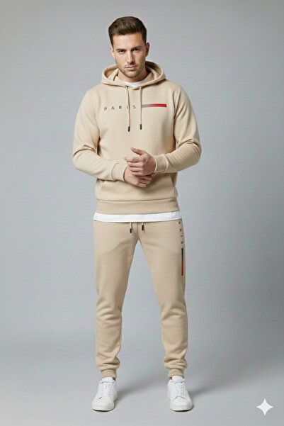 ALİ.COM Three Thread Hooded Inside Cotton Paris B Printed O Oversized Tracksu...