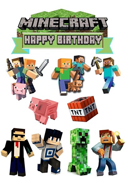 hediyehobihersey Minecraft Resimli Pasta Ve Kurabiye Için Yenilebilir Şeker K...