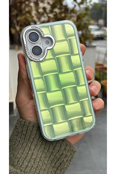 EDELFU غطاء هاتف شفاف بنمط مربع مع إطار للكاميرا بتفاصيل حجرية متوافق مع آيفو...