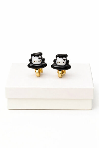 MakeWell أقراط ضغط هيلو كيتي باللونين الأسود والأبيض للأطفال بدون ثقوب للأذن