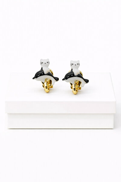 MakeWell أقراط ضغط هيلو كيتي باللونين الأسود والأبيض للأطفال بدون ثقوب للأذن