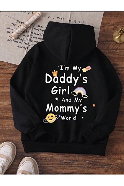 No Plan Girls/Boys Dadys Gi̇rl Mommys World Back Printed K Hooded Sweatshi̇rt