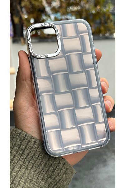 EDELFU حافظة هاتف شفافة بنمط مربع مع إطار للكاميرا مزين بالحجر، متوافقة مع آي...