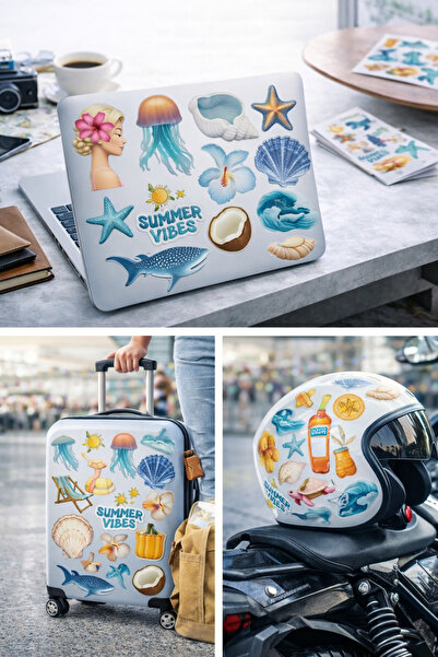 Limitless Design مجموعة ملصقات صيفية وبحريّة - 20x25 سم |   ملصق استوائي وشاط...
