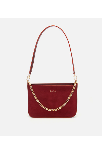 Hotiç Kadın Süet Bordo Gold Zincir Detaylı Omuz Çantası