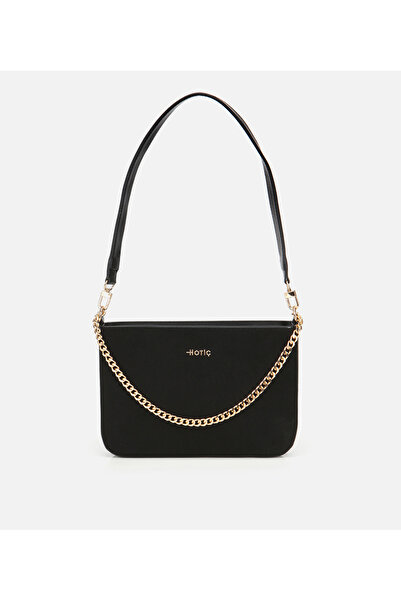 Hotiç Kadın Süet Siyah Gold Zincir Detaylı Omuz Çantası
