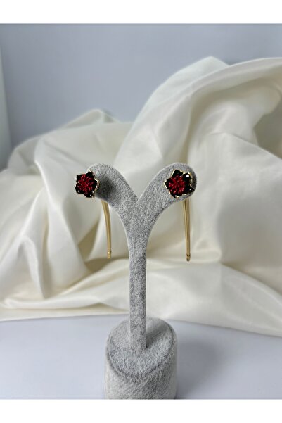 divakse Earrings Brass Plated Flower Long Model Gold