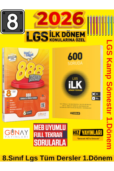 Fenomen Yayıncılık Günay 1.Dönem 8.Sınıf Kamp 888 Soruda Soru Bankası+Hız Tüm...