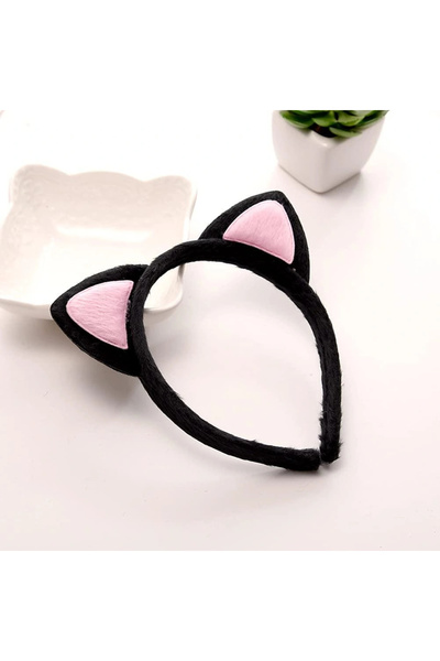 shopwave Cute Cat Ear Fluffy Cat Crown Black Inside Pink Color 17x15 cm
