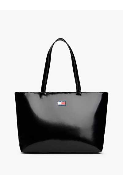 Tommy Hilfiger Women's Flag Logo Zippered Short Handle Black Shoulder Bag Aw0Aw18069-Bds