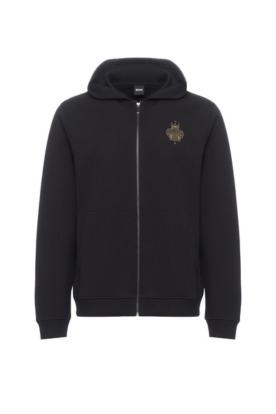 BOSS Men's Regular Fit Zippered Hooded Long Sleeve Black T-Shirt 50556427-001