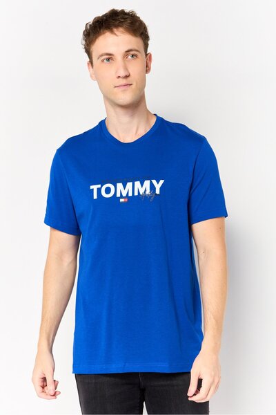Tommy Hilfiger Men Crew Neck Short Sleeve Brand Logo T- Shirt, Blue