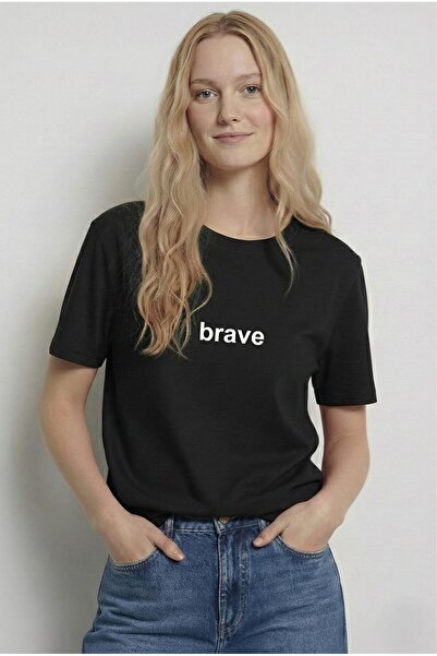 BW Bravely Wear Γυναικείο μπλουζάκι BRAVE με στάμπα και λαιμόκοψη ποδηλάτου