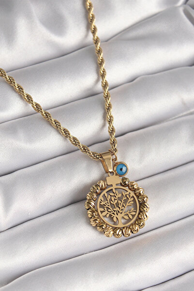 Epilons Bfs 316L Steel Gold Color Twist Chain Dorica Tree of Life Figure Evil...