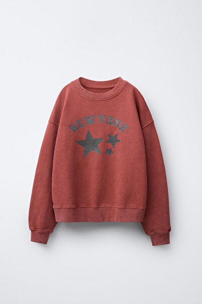 zeyderkids Kız Çocuk Baskılı Soluk Efektli Sweatshirt