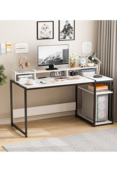 ZUIHAO Computer desk with Monitor Stand Large Gaming Table with Storage Shelv...