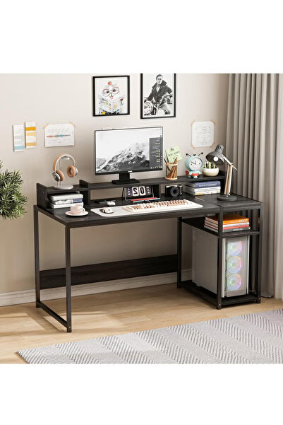 ZUIHAO مكتب كمبيوتر مع حامل شاشة، طاولة ألعاب كبيرة مع أرفف تخزين، 138 × 85 ×...