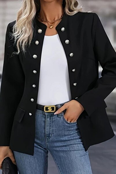 Mossta Hakim Collared Buttoned Atlas Jacket - Black