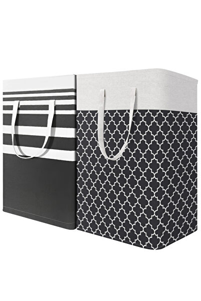 L&Wen 2Pcs Laundry Hamper, Collapsible Clothes Basket with Handles, Freestanding Waterproof 75L-Black