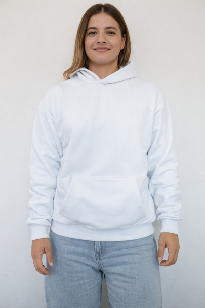 Beyaz Kapşonlu Unisex Sweatshirt