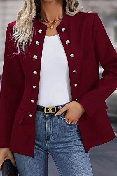 Mossta Hakim Collared Buttoned Atlas Jacket - Burgundy