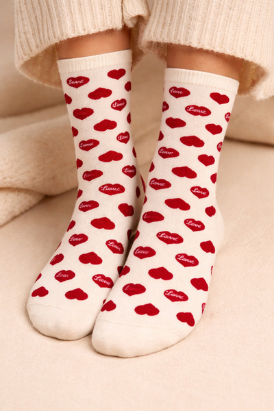 BONY SOCKS Women's Heart Patterned Socks White