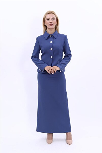 ÖNDER ÖZSOY Gömlek Yaka Düğmeli Ceket & Uzun Kalem Etek Tesettür Kadın Takım ...