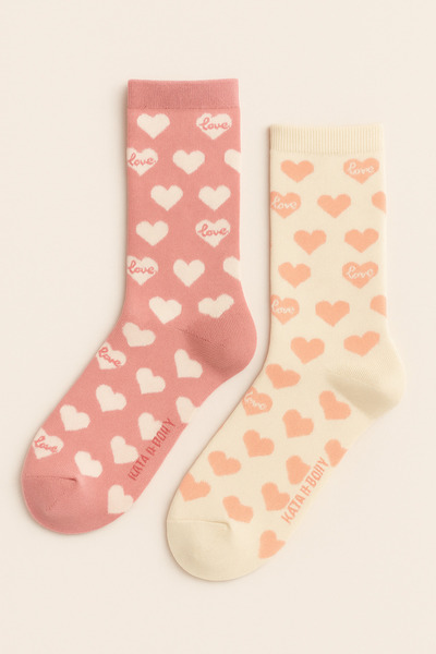 BONY SOCKS Women's 2-Piece Heart Patterned Socks Pink
