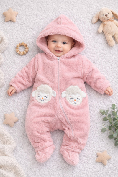 Arı Bebe Baby Girl Velsoft Hooded Zippered Jumpsuit