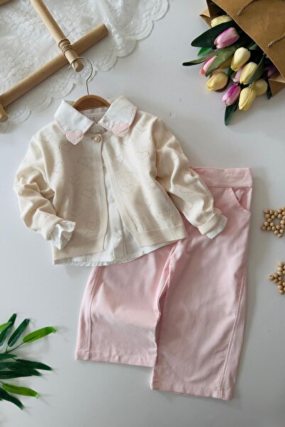 Minigimin Cicileri Set de 3 piese pentru fetiță cu cardigan tricotat cu detal...