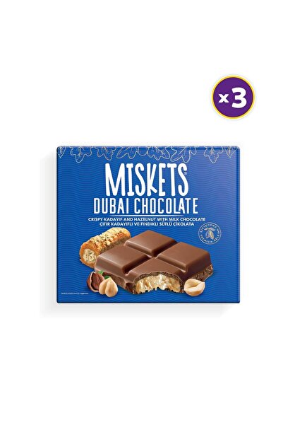 Miskets Sütlü Çikolatalı Fındık Dolgulu Dubai Çikolatası 100 gr x 3 Adet