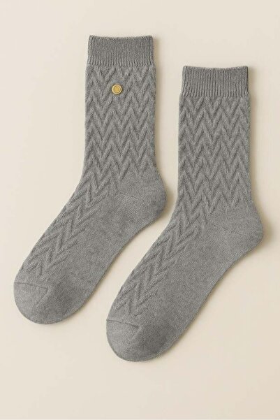 BONY SOCKS Women's Studded Wool Socks Gray-Melange.