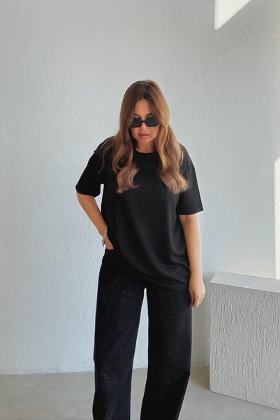 ELVAN TOLON Siyah Modal Basic Tişört
