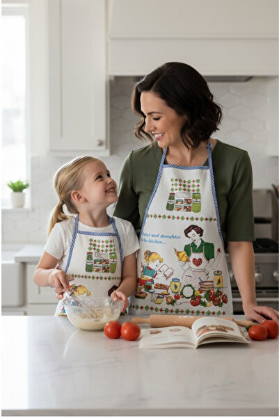 Mislina Home Mother Daughter Liquid Waterproof Kitchen Activity Apron |   Cotton Fabric Is Stain-Resistant.