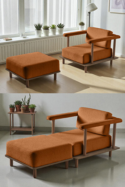 Eymense Pia Tekli Koltuk + Puf Turuncu