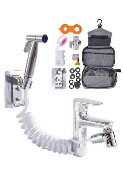 LUCKİER Portable Stainless Steel Bidet for Travel + 3m Copper Material Converter