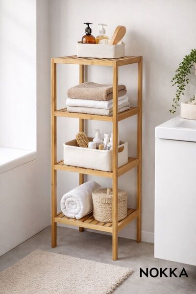 NOKKA 4 Kat Bambu Dekoratif Raf, Banyo Rafı, Mutfak Rafı