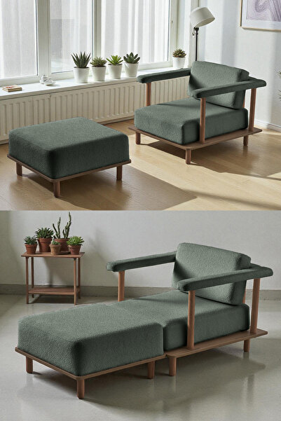 Eymense Pia Tekli Koltuk + Puf Yeşil