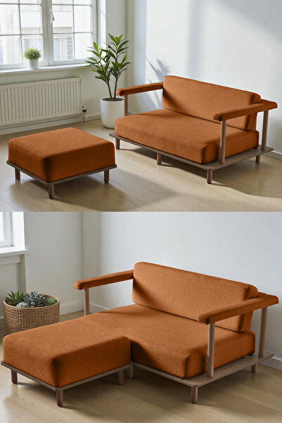 Eymense Pia İkili Koltuk + Puf Turuncu