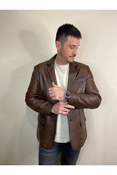 Antilop Deri Hakiki Deri Kahverengi Deri Blazer Model Deri Ceket