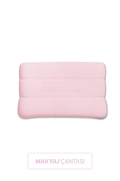 Cream Co. Makyaj Çantası | Seyahat Çantası Fermuarlı Kumaş Taşınabilir | Glow Makeup Bag | Pembe Çanta