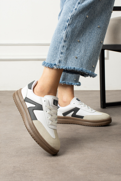 l lugshoes ayakkabı حذاء رياضي نسائي أبيض رمادي للجنسين مناسب للاستخدام اليوم...