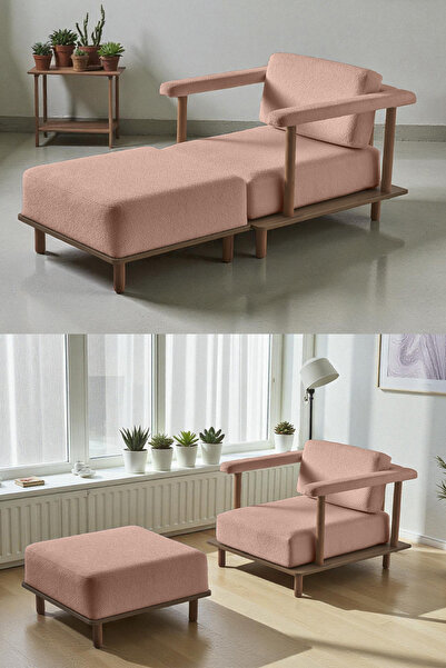 Eymense Pia Tekli Koltuk + Puf Pembe