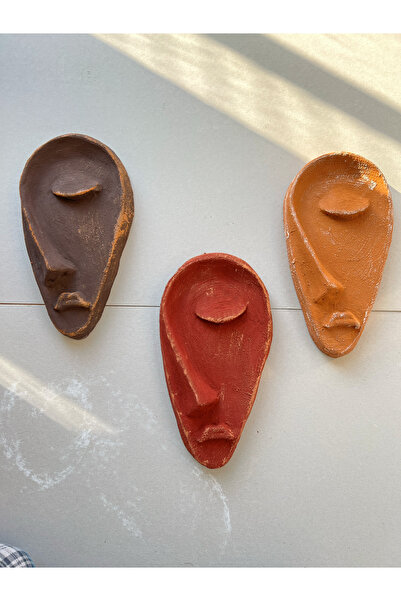 Mes Reves Özel Tasarım El Yapımı Heykel Soyut Yarım Yüz Maske 3'lü Set, Duvar...