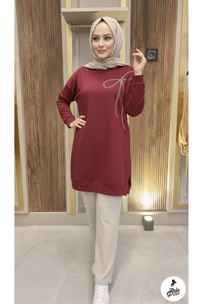 Bala Giyim Kadın Yırtmaçlı Taşlı Modal Tunik