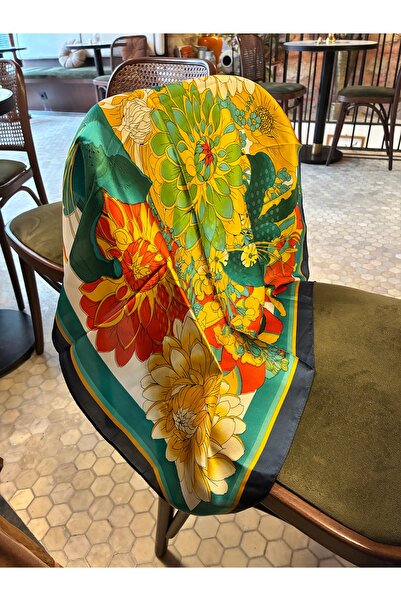 Miltonia Eșarfă verde cu flori galbene 70x70 cm