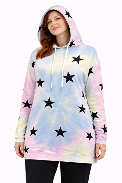 Şans Hanorac pentru femei de mărime mare, colorat, cu figurină de stea, cu glugă 2 fire tricou 65N39296